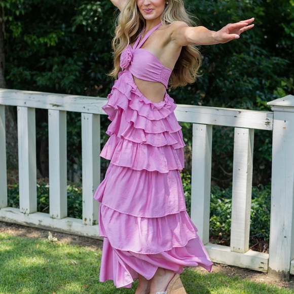 Pink Ruffled Halter Dress - Picture 3 of 5